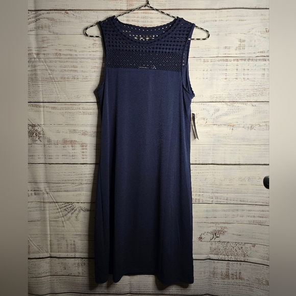 NWT Michael Kors Sleeveless Midi Eyelet Navy Blue Dress Size XS - Picture 1 of 5